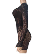 Mesh Bodycon Bodysuit - High Waist Long Sleeve Sleepwear