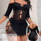 Hollow Out Mesh Bodycon Short Skirt Set - Bodysuit Style