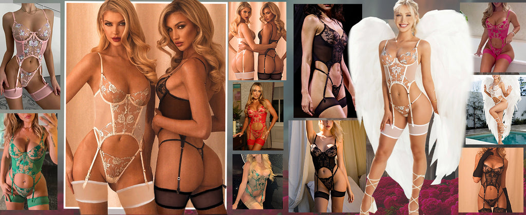 Corset Elegance Lace Teddy - 3 Piece Garter Belt Set