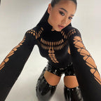 Hollow Out One-Piece Mesh Bodysuit - Nightwear