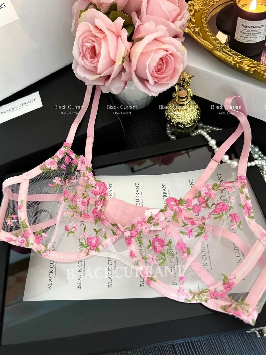 Parisian Nights Embroidered Lace Bralette - French Mesh Set