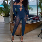 Plus Size Leopard Print Bodysuit - High Waist Slim Mesh Pajama Set