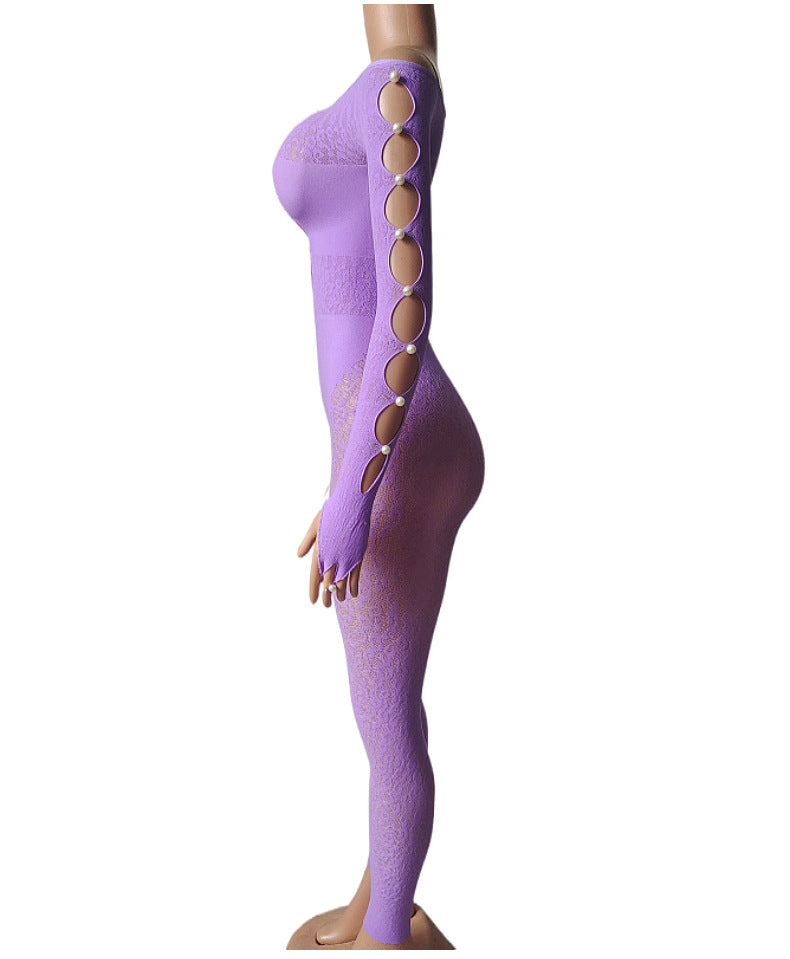 Plus Size Leopard Print Bodysuit - High Waist Slim Mesh Pajama Set