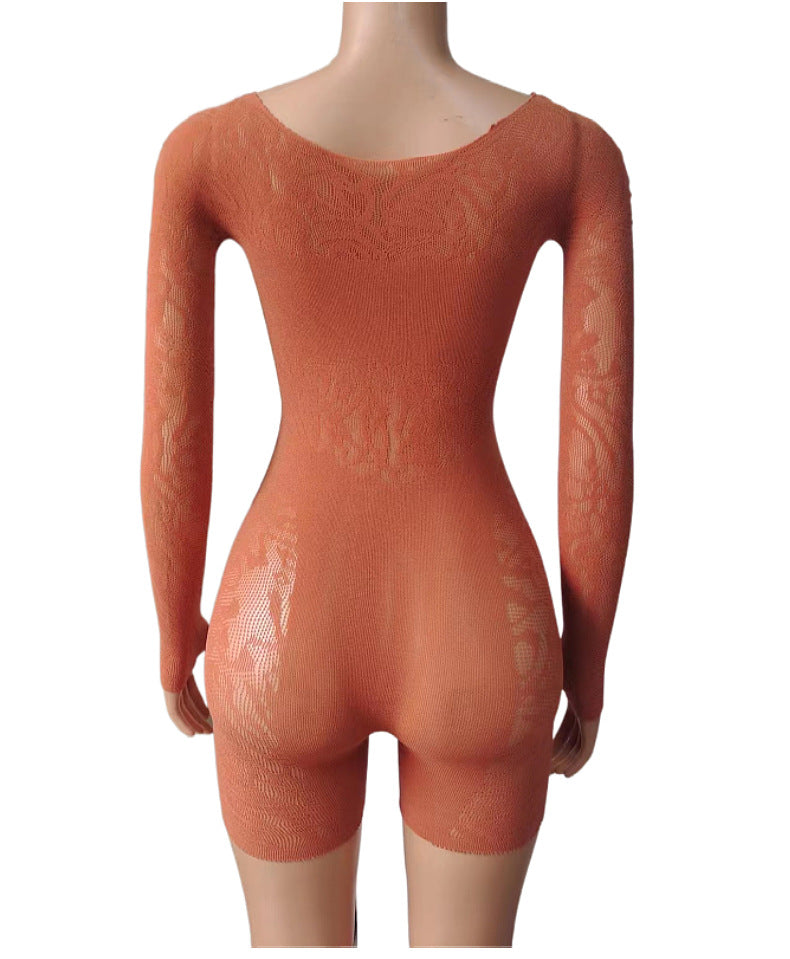 Mesh Bodycon Bodysuit - High Waist Long Sleeve Sleepwear