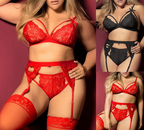 Scarlet Temptation Lace Babydoll - Garter Belt Set