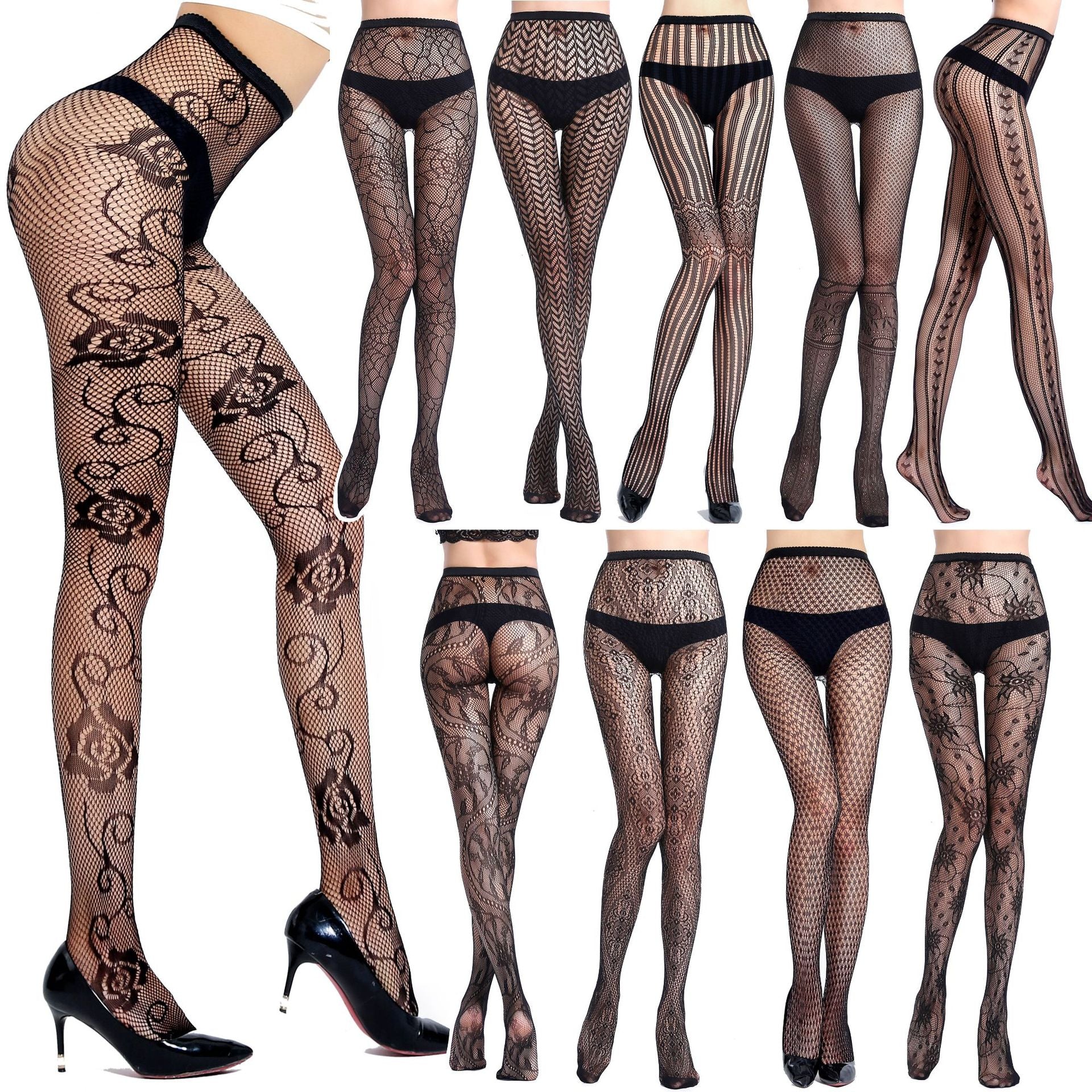 Fishnet Jacquard Pantyhose Set - Sleepwear Combo