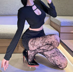 Lace Mesh Pattern Long Tube Stockings - Elegant Hosiery