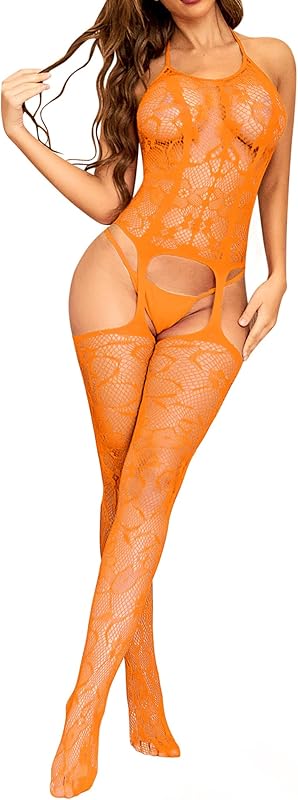 Fishnet Bodystocking with Attached Stockings - One Piece