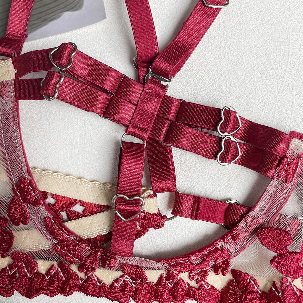 Romance in Straps Lace Lingerie - Elegant Bra and Panty Set