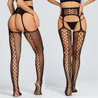Fishnet Garter Stockings Set - Slim Fit Thigh Highs with Belt