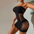 Tube Top Fishnet Dress - Hollow Out Mesh Outfit Set