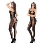 Mesh Camisole with Striped Jacquard Stockings - One-Piece Pajama Set
