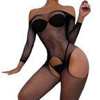 Ripped Mesh Bodysuit - Off-Shoulder One Piece Lingerie