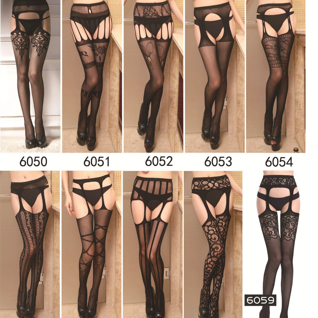 Garter Fishnet Stockings - Jacquard Pattern