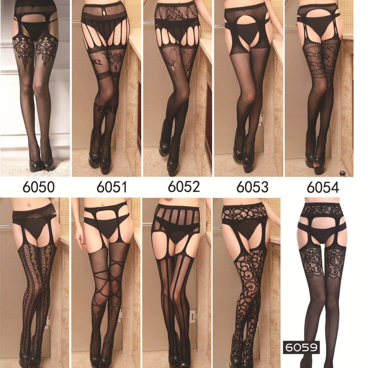 Garter Fishnet Stockings - Jacquard Pattern