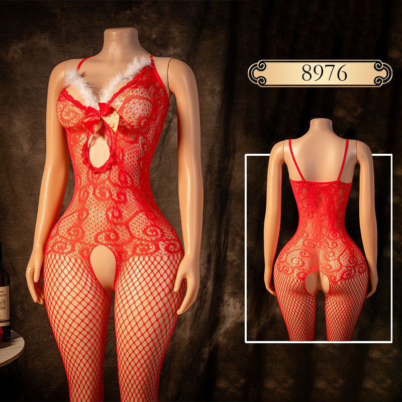 Lace Bodysuit Lingerie Set with Stockings - One Piece Sleepwear