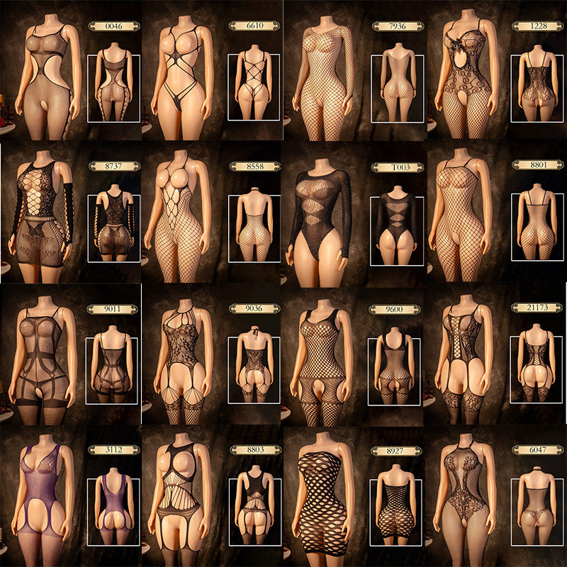 Lace Bodysuit Lingerie Set with Stockings - One Piece Sleepwear