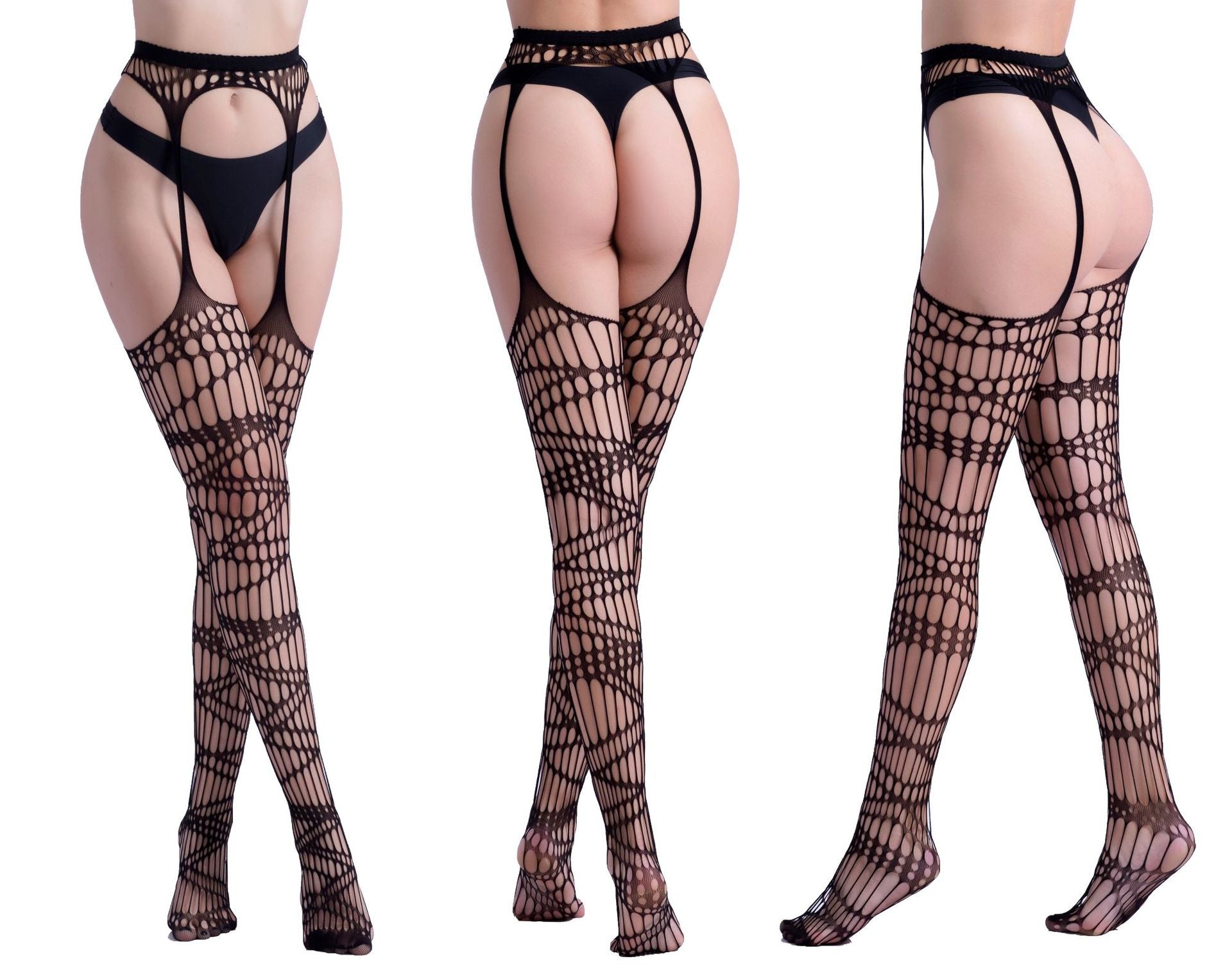 Jacquard Fishnet Pantyhose with Garter - Patterned Tights