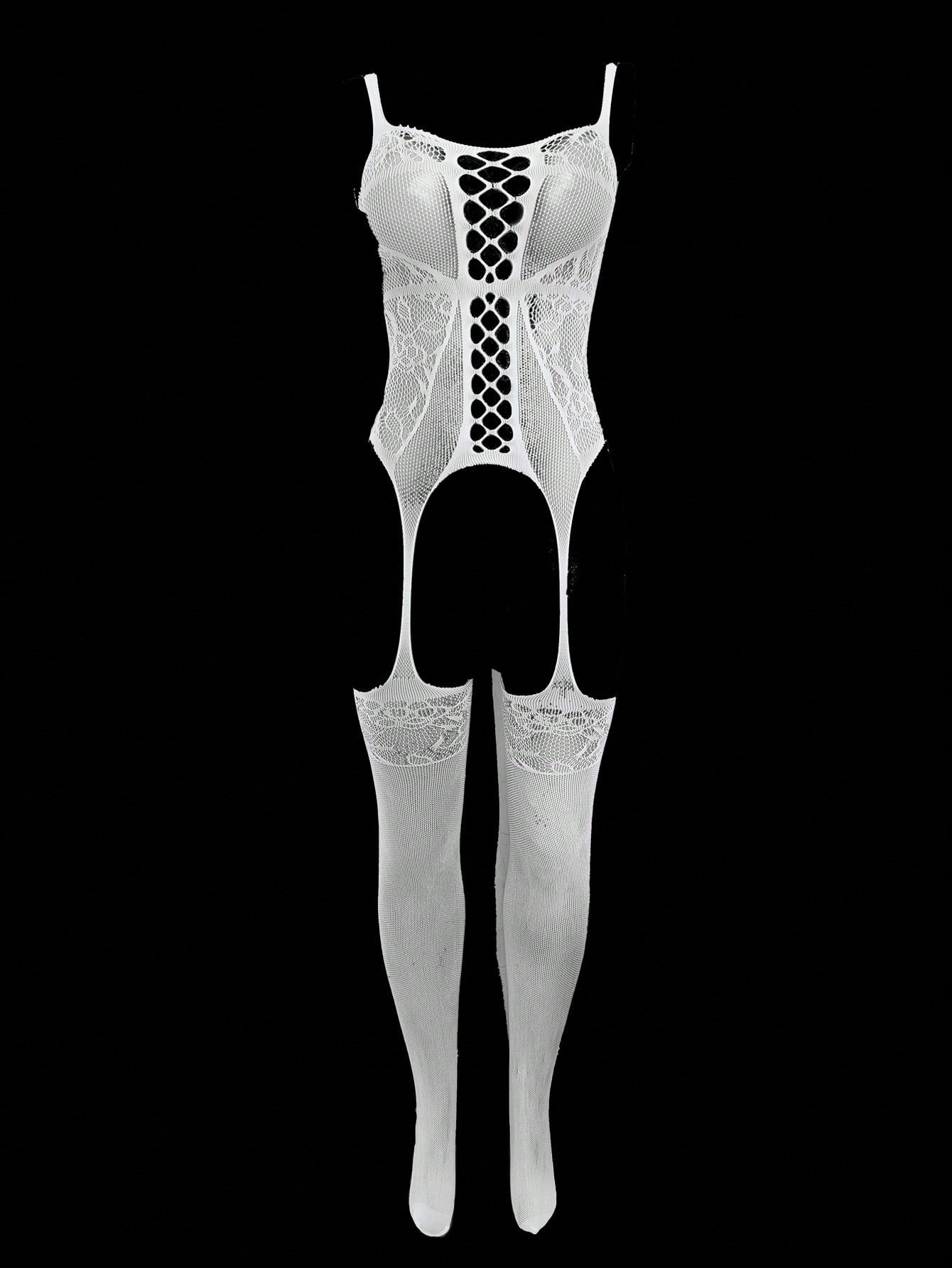 Jacquard Hollow Out Pantyhose - Women's Bodysuit Set