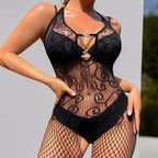 Lace Mesh Bodysuit - One Piece with Stockings