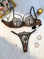 Wild Romance Leopard and Floral Set - Black Lace Lingerie