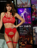 Strappy Seduction Halter Set - 3 Piece Lace Garter Collection