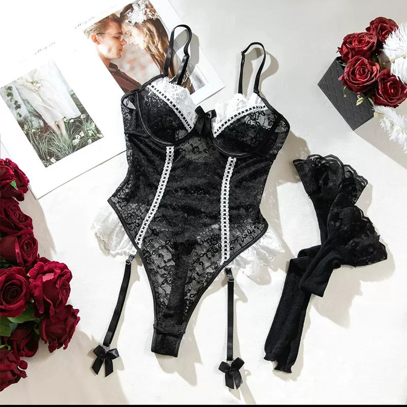 Allure Eyelash Lace Set - Sheer Bra and Garter Belt