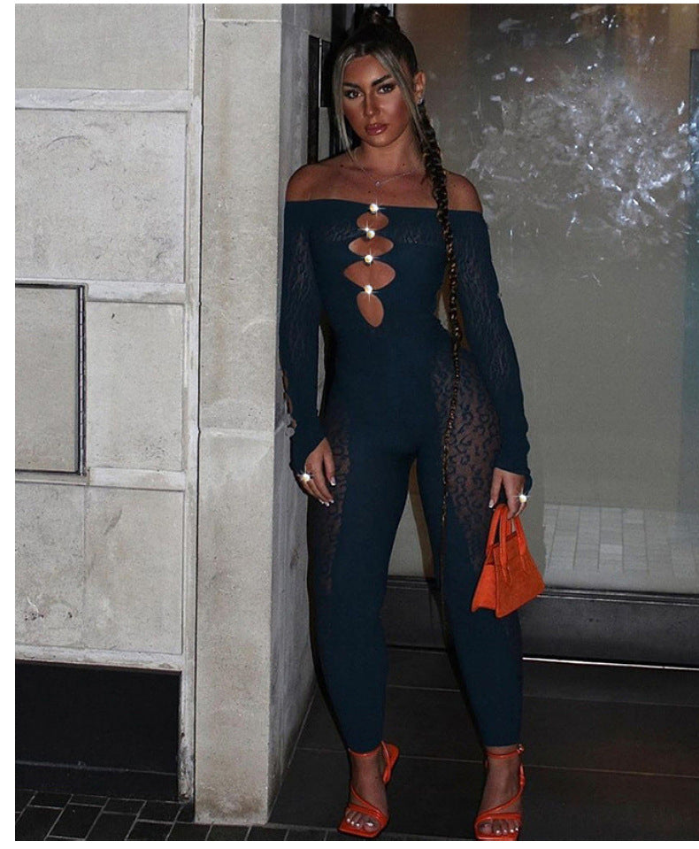 Plus Size Leopard Print Bodysuit - High Waist Slim Mesh Pajama Set