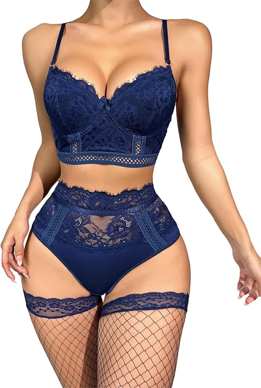 High Waist Elegance Lace Camisole - 2 Piece Lingerie Set