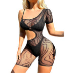 Hollow Out Mesh Bodysuit - Tight-Fitting Design