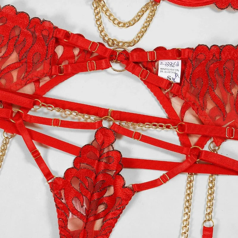 Chains of Desire 4-Piece Lingerie - Corset and Chain Set