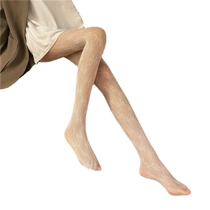 Hollow Out Bowknot Pantyhose - One-Piece Mesh Set