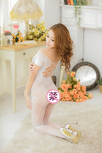 Jacquard Hollow Out Bodysuit - One Piece Sleepwear