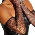 Shiny Diamond Mesh Gloves - Retro Grid Pattern Accessories
