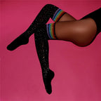 Rhinestone Over-the-Knee Socks - Three Stripe Long Tube Student Socks