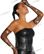 Shiny Diamond Mesh Gloves - Retro Grid Pattern Accessories