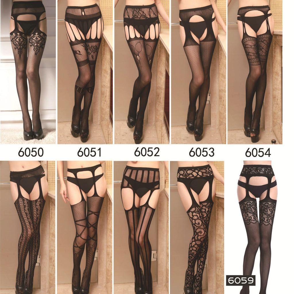 Plus Size Hollow Out Garter Pantyhose - Jacquard Fishnet Design
