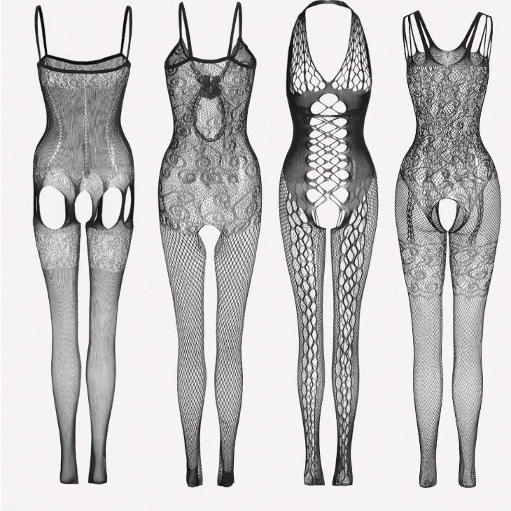 Tight-Fitting Bodysuit Pantyhose with Lace Garter Stockings Set