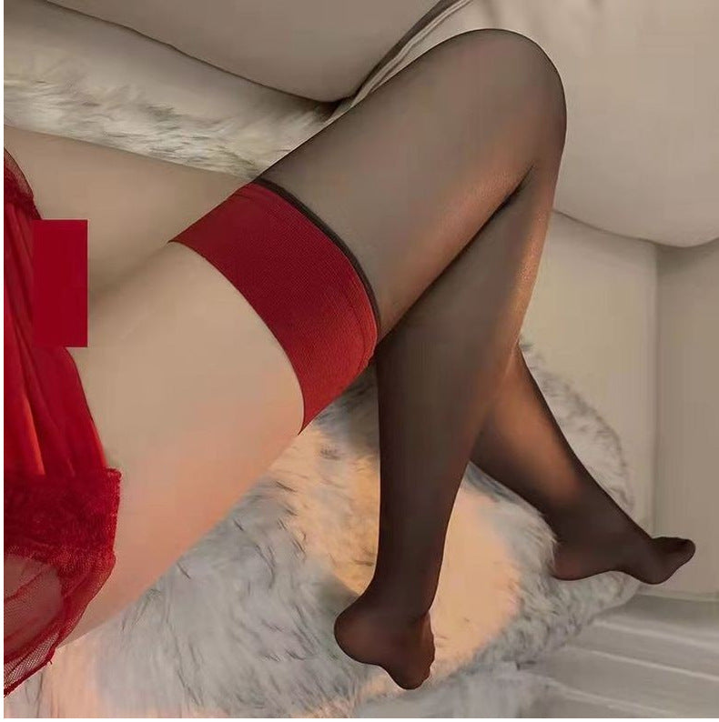 Over-Knee Stockings - Color Block Design with Red Edge