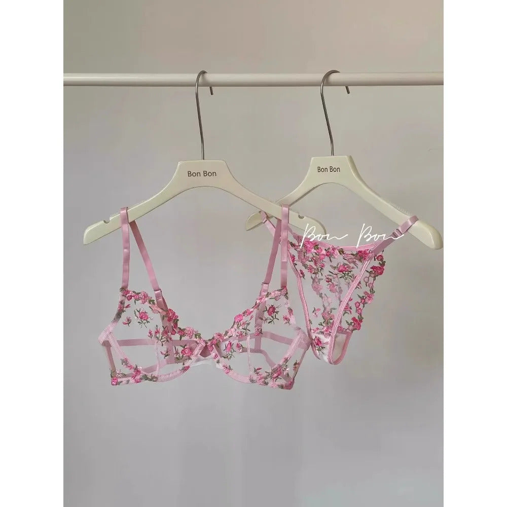 Parisian Nights Embroidered Lace Bralette - French Mesh Set