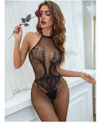 Plus Size Lace Halter Dress - Backless Nightdress