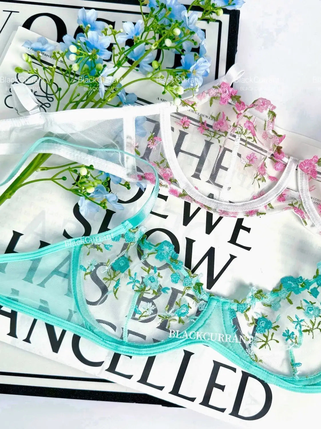 Parisian Nights Embroidered Lace Bralette - French Mesh Set