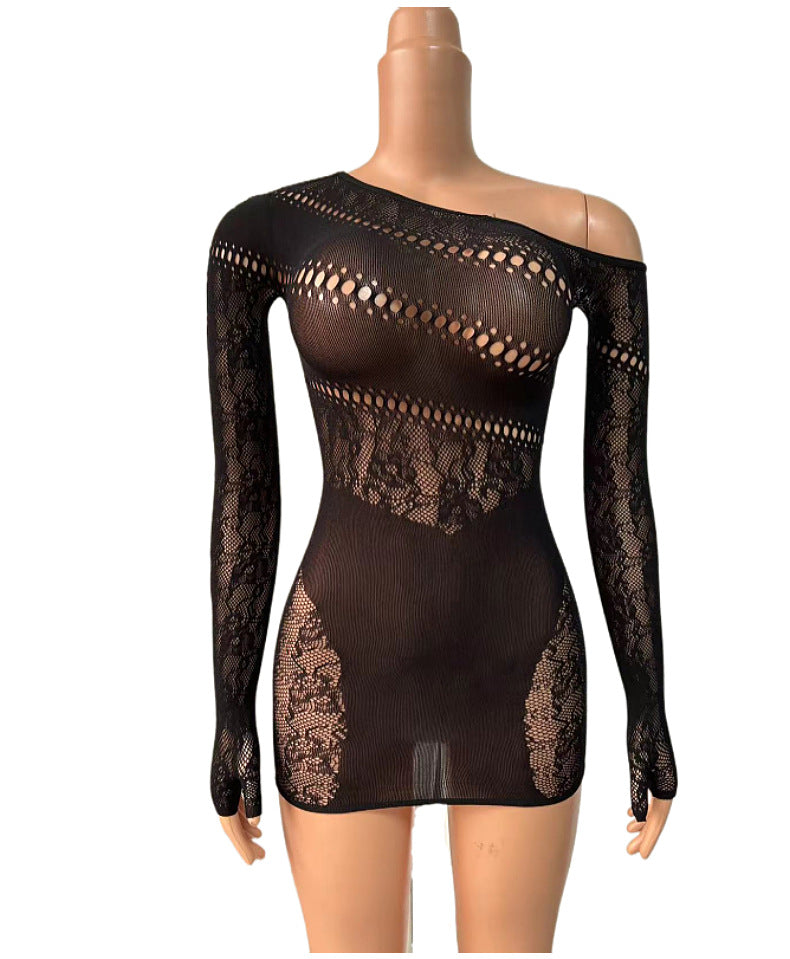 Off-Shoulder Mesh Nightdress - Fashion Sleepwear