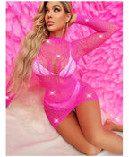 Rhinestone Mesh Dress - One Piece Jacquard Lingerie