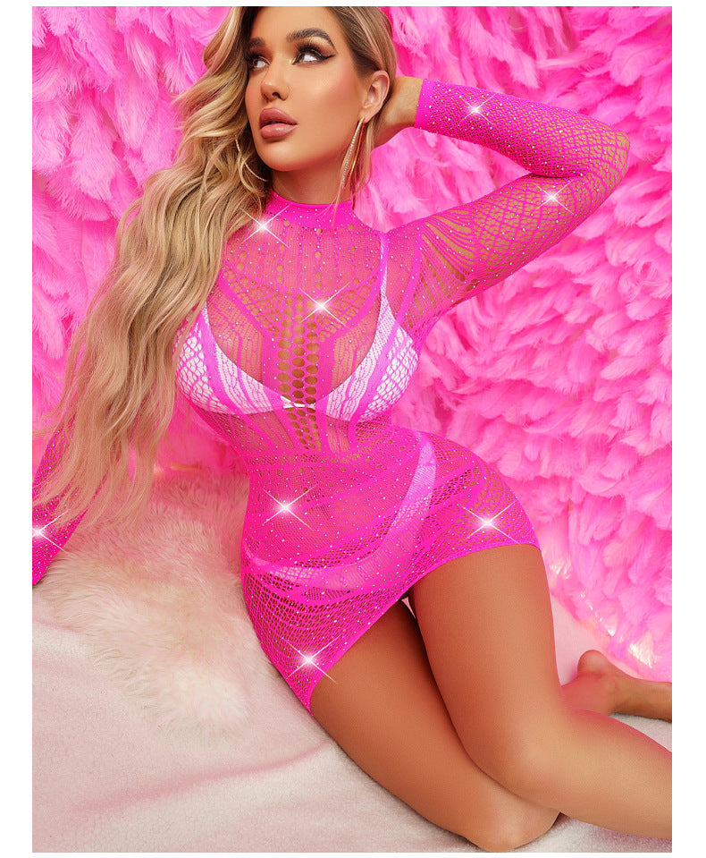 Rhinestone Mesh Dress - One Piece Jacquard Lingerie