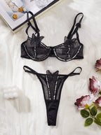Butterfly Glamour Mesh Lingerie - Sequin Bra and Brief Set