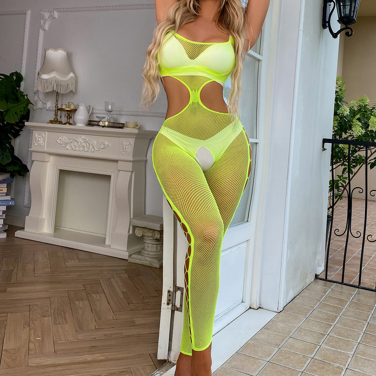 Hollow Out Pantyhose with Garter Straps