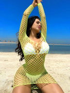 Jacquard Hollow Out Mesh Dress - One-Piece Nightwear