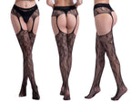 Jacquard Fishnet Pantyhose with Garter - Patterned Tights