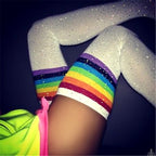 Rhinestone Over-the-Knee Socks - Three Stripe Long Tube Student Socks